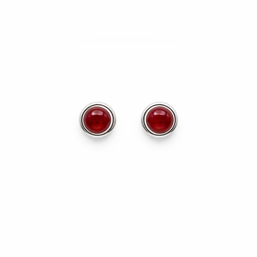 S925 Round Carnelian Stud Earrings